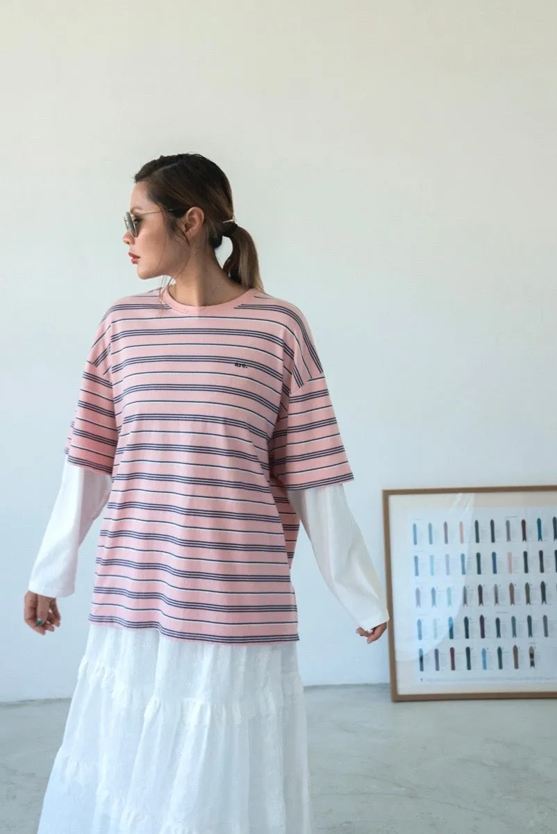 ( PINK / NAVY ) STRIPED OVERSIZED LONG SLEEVE