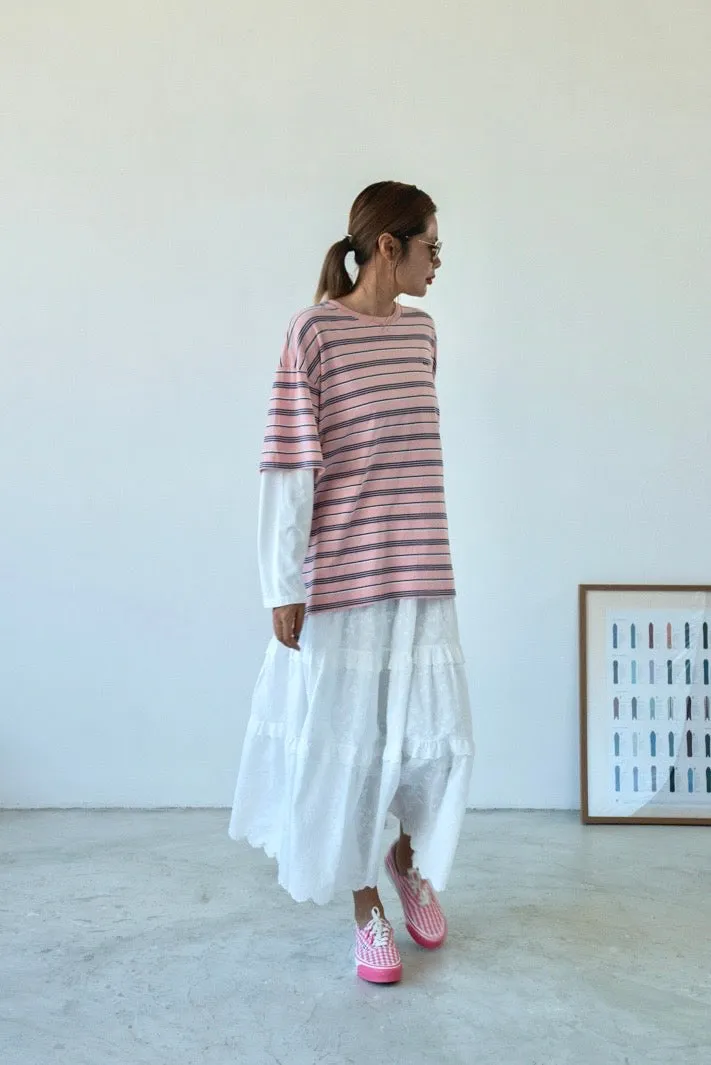 ( PINK / NAVY ) STRIPED OVERSIZED LONG SLEEVE