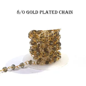 1 METER PACK' GLASS BEADS CHAIN ' GOLD PLATED