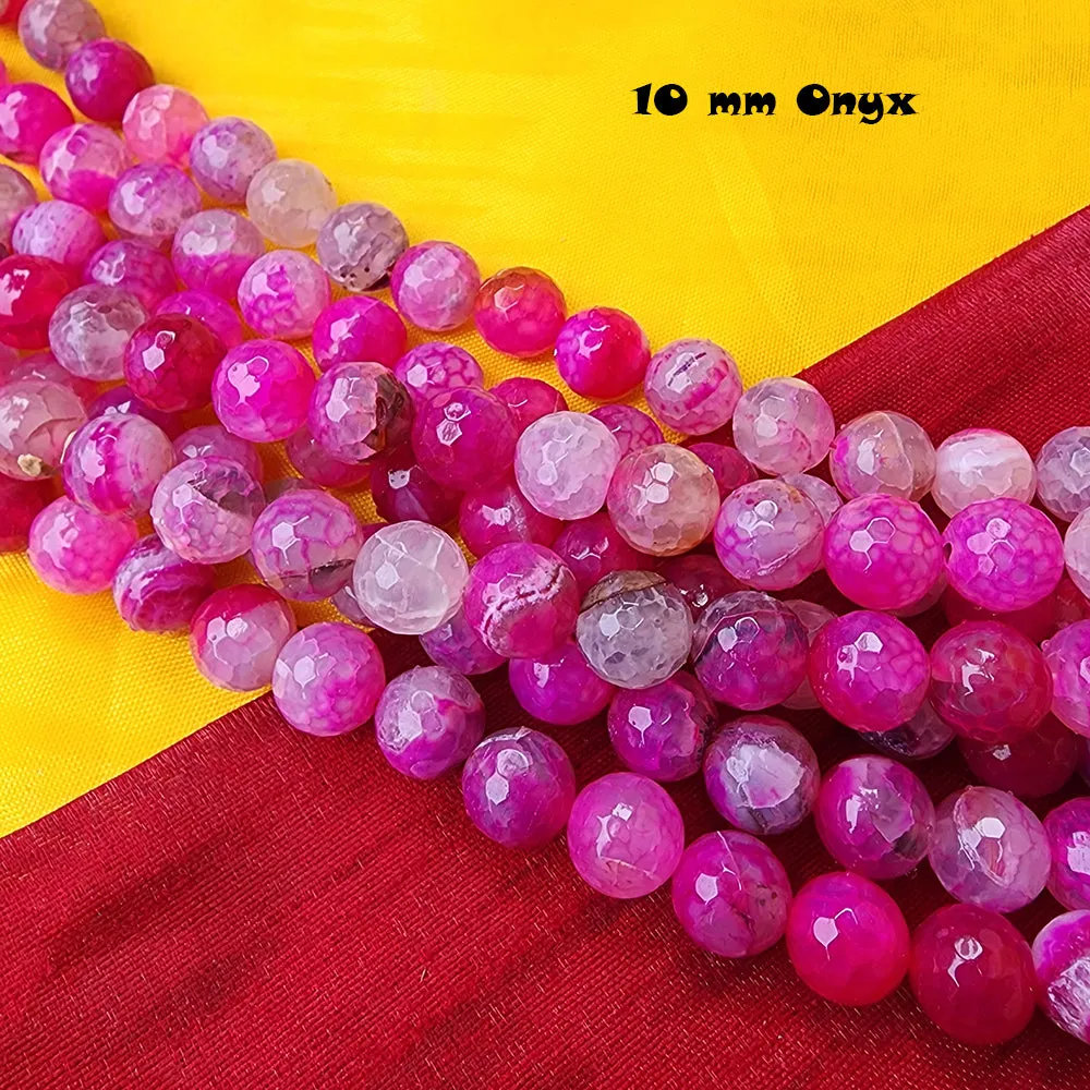 10 MM ROUND FACETED AUTHENTIC ONYX BEADS FOR JEWELLERY MAKING ABOUT 15" LINE, APPROX 34~37 BEADS