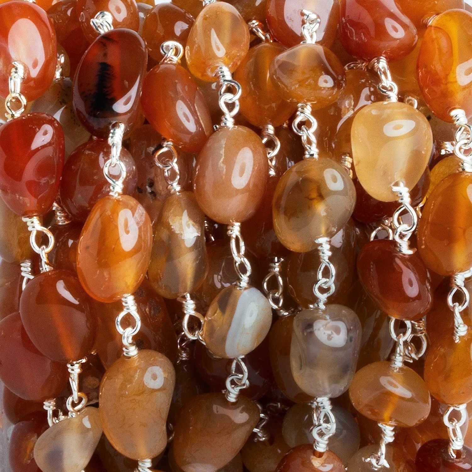 11x9mm Carnelian Nugget Silver Chain 19 beads