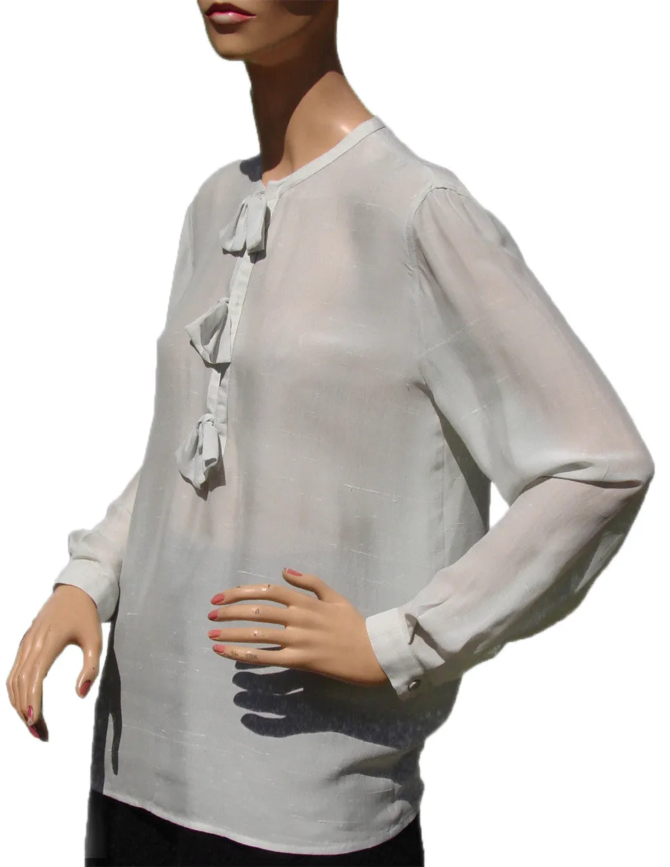 1990s Giorgio Armani Blouse in Light Blue Silk Size 40