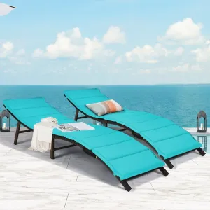 2pc Wicker Rattan Patio Chaise Lounge Chair - Turquoise