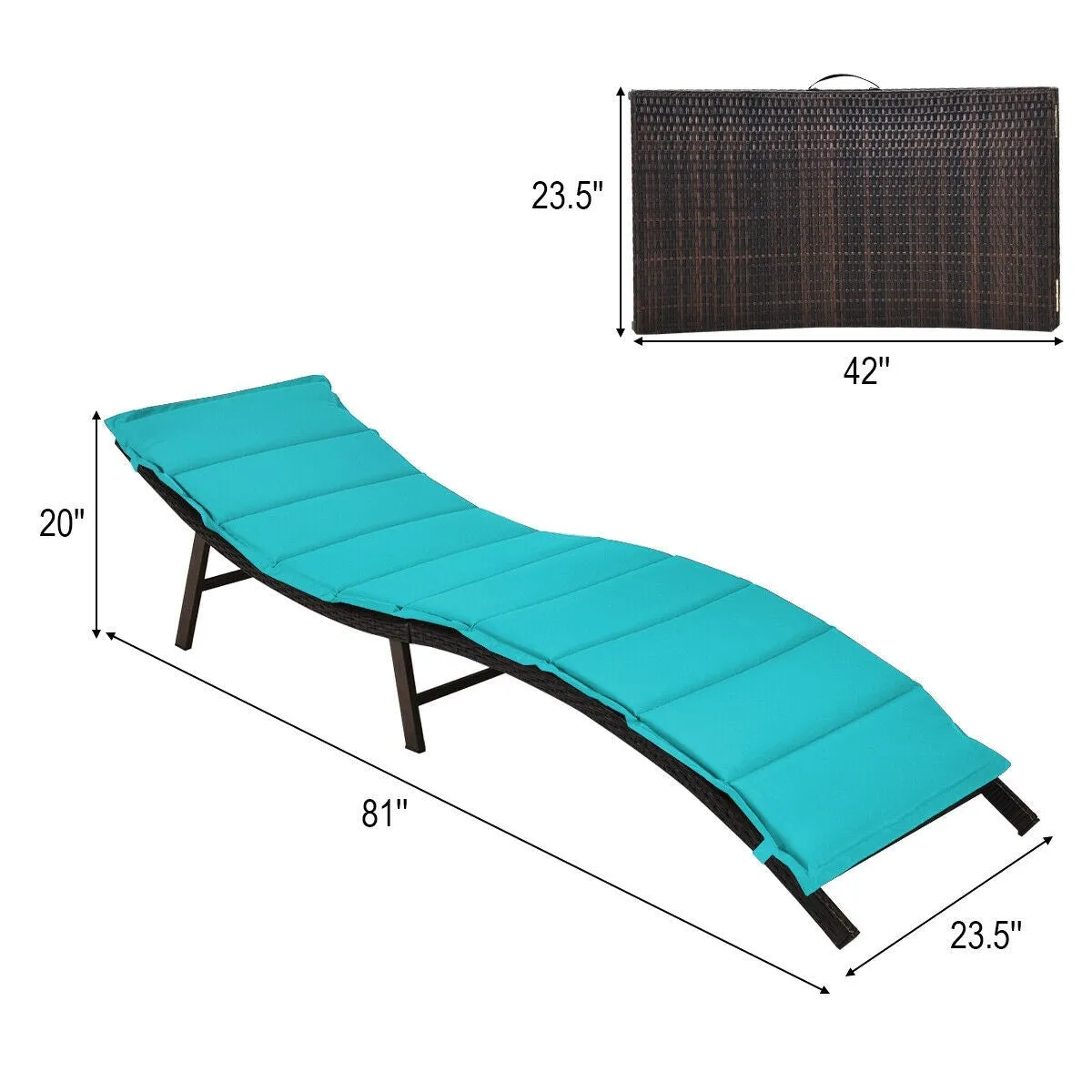 2pc Wicker Rattan Patio Chaise Lounge Chair - Turquoise