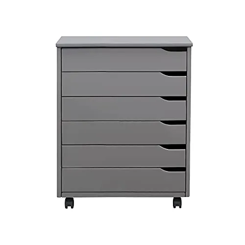 Adeptus Euro 6 Drawer Wide Roll Cart Quick 2 Connect Assembly and Made from Solid Wood (Dark Grey)