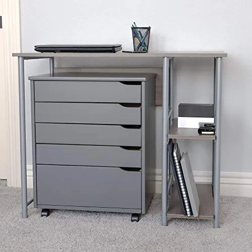 Adeptus Euro 6 Drawer Wide Roll Cart Quick 2 Connect Assembly and Made from Solid Wood (Dark Grey)