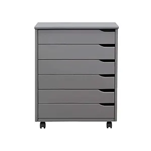 Adeptus Euro 6 Drawer Wide Roll Cart Quick 2 Connect Assembly and Made from Solid Wood (Dark Grey)