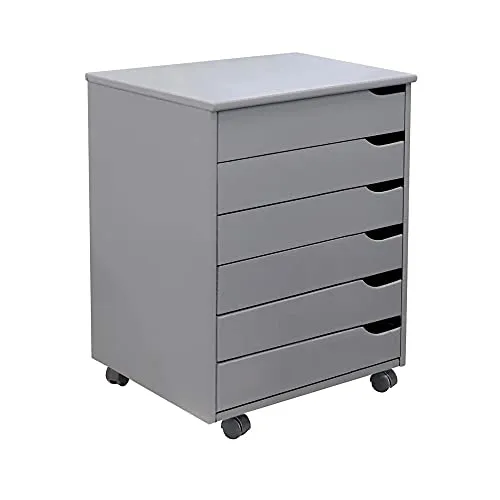 Adeptus Euro 6 Drawer Wide Roll Cart Quick 2 Connect Assembly and Made from Solid Wood (Dark Grey)