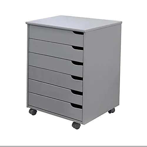 Adeptus Euro 6 Drawer Wide Roll Cart Quick 2 Connect Assembly and Made from Solid Wood (Dark Grey)