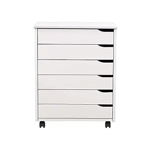 Adeptus Euro 6 Drawer Wide Roll Cart Quick 2 Connect Assembly and Made from Solid Wood (White)