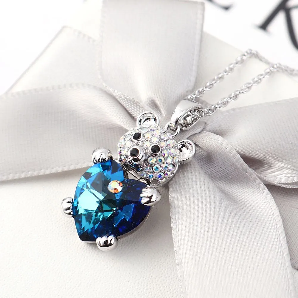 Bear Crystal Heart Necklace