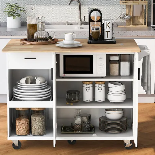 Bellemave® Rolling Kitchen Cart on Wheels with Foldable Counter Top and Slide-Out Shelf, Towel Rack and Drawer,