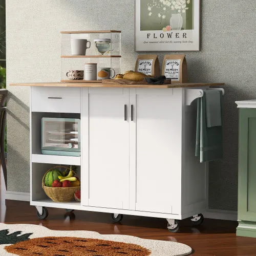 Bellemave® Rolling Kitchen Cart on Wheels with Foldable Counter Top and Slide-Out Shelf, Towel Rack and Drawer,