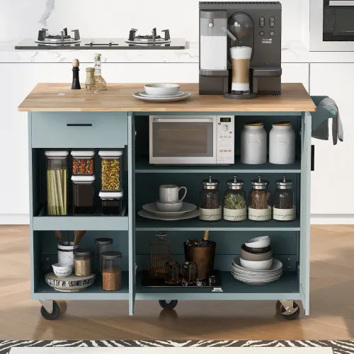 Bellemave® Rolling Kitchen Cart on Wheels with Foldable Counter Top and Slide-Out Shelf, Towel Rack and Drawer,