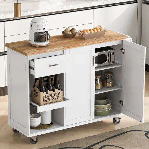 Bellemave® Rolling Kitchen Cart on Wheels with Foldable Counter Top and Slide-Out Shelf, Towel Rack and Drawer,