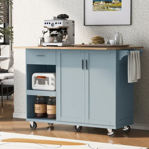 Bellemave® Rolling Kitchen Cart on Wheels with Foldable Counter Top and Slide-Out Shelf, Towel Rack and Drawer,