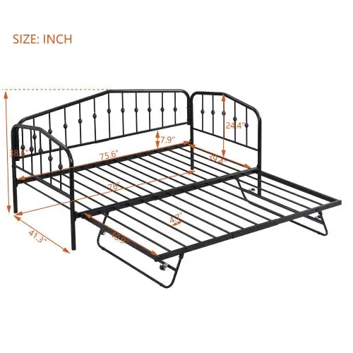 Bellemave® Twin Size Metal Daybed with Portable Folding Trundle Bed