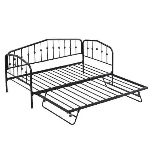 Bellemave® Twin Size Metal Daybed with Portable Folding Trundle Bed