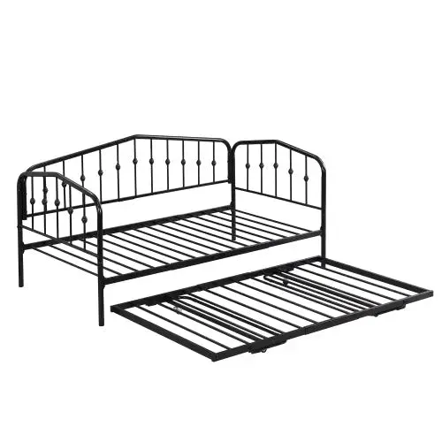 Bellemave® Twin Size Metal Daybed with Portable Folding Trundle Bed