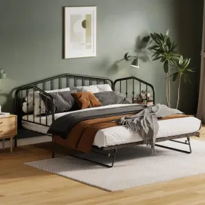 Bellemave® Twin Size Metal Daybed with Portable Folding Trundle Bed