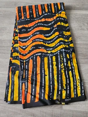 Black, Yellow and Orange African Print Fabric, Ankara Fabric, AF199