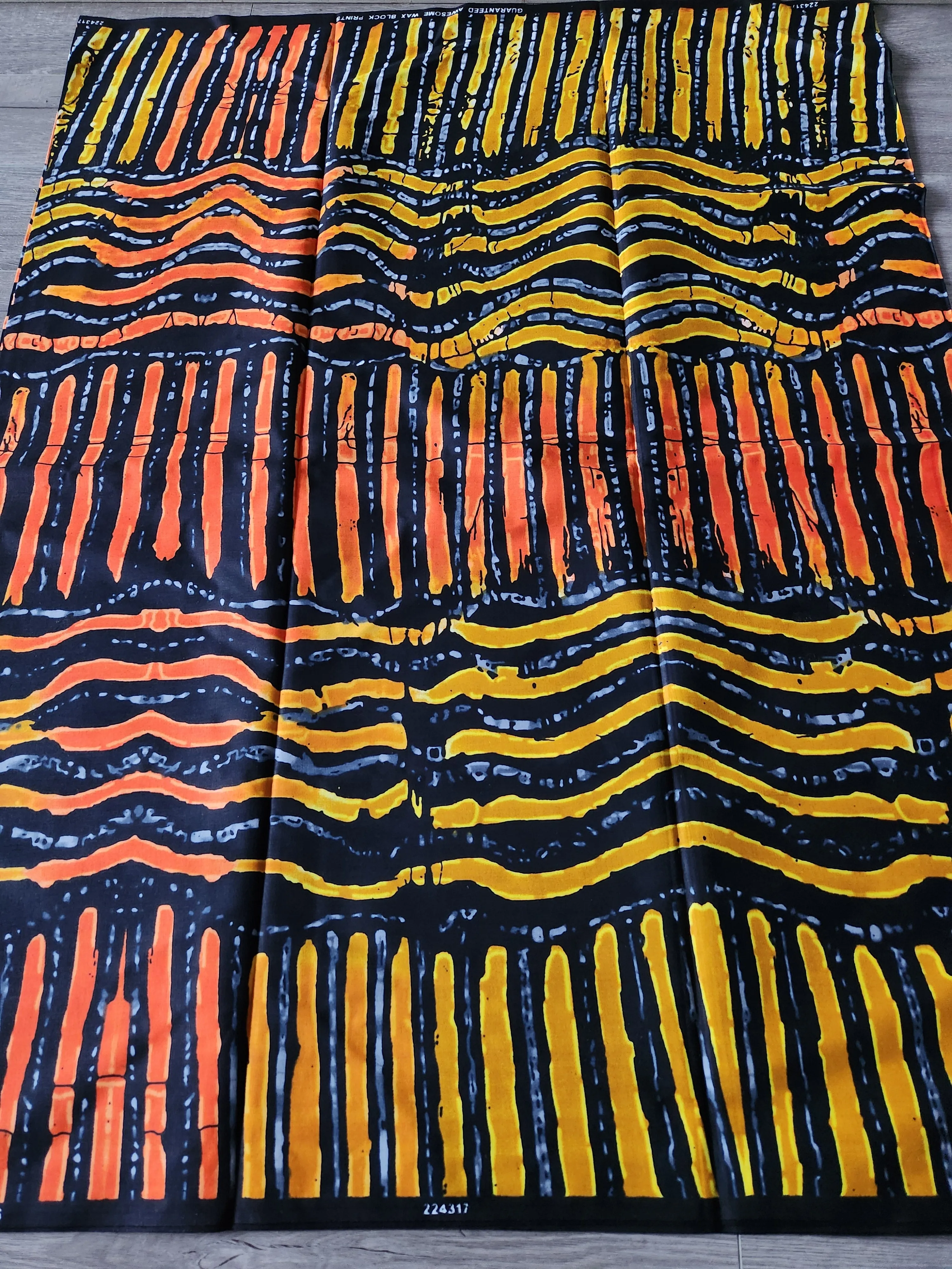 Black, Yellow and Orange African Print Fabric, Ankara Fabric, AF199