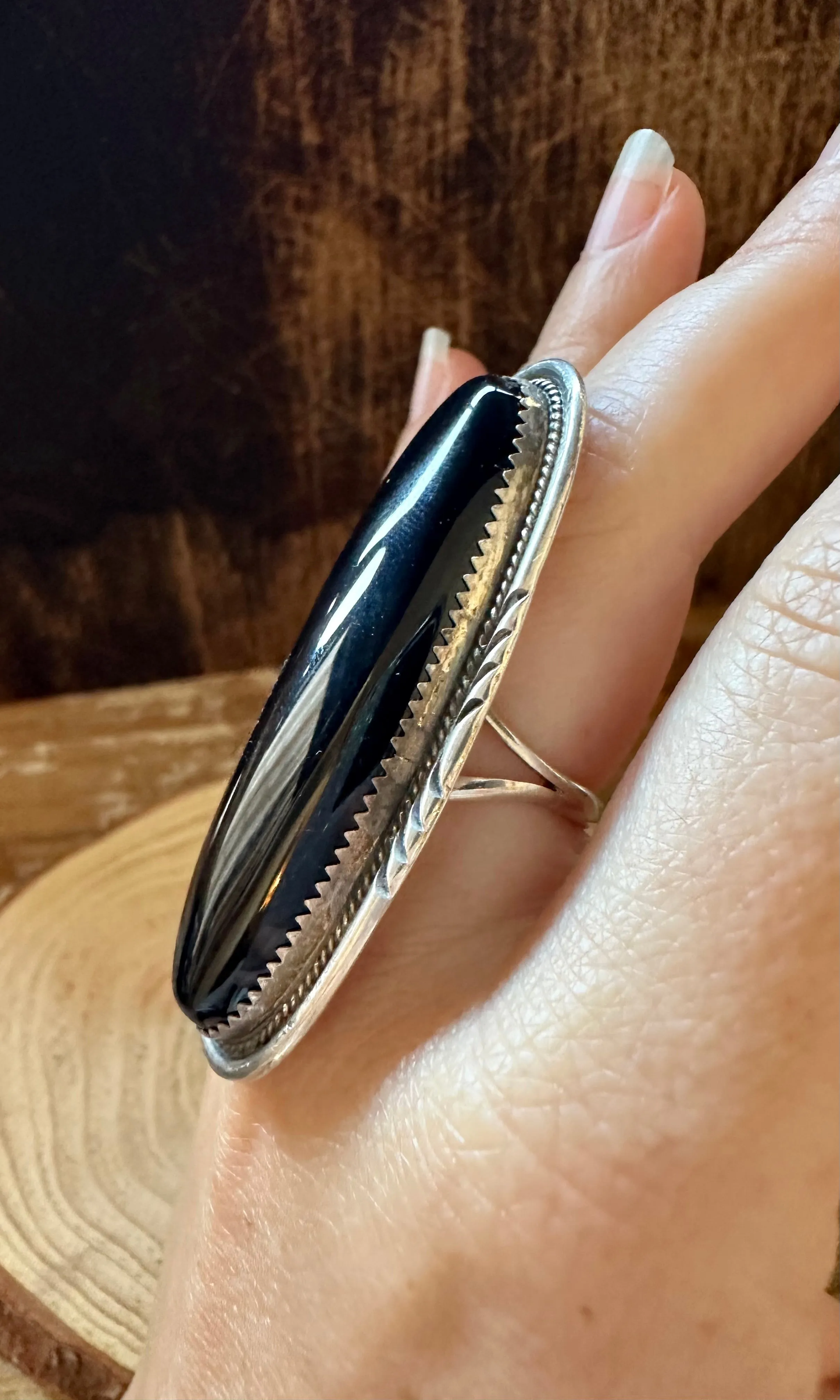 BOLD BLACK ONYX Silver Ring • Size 7