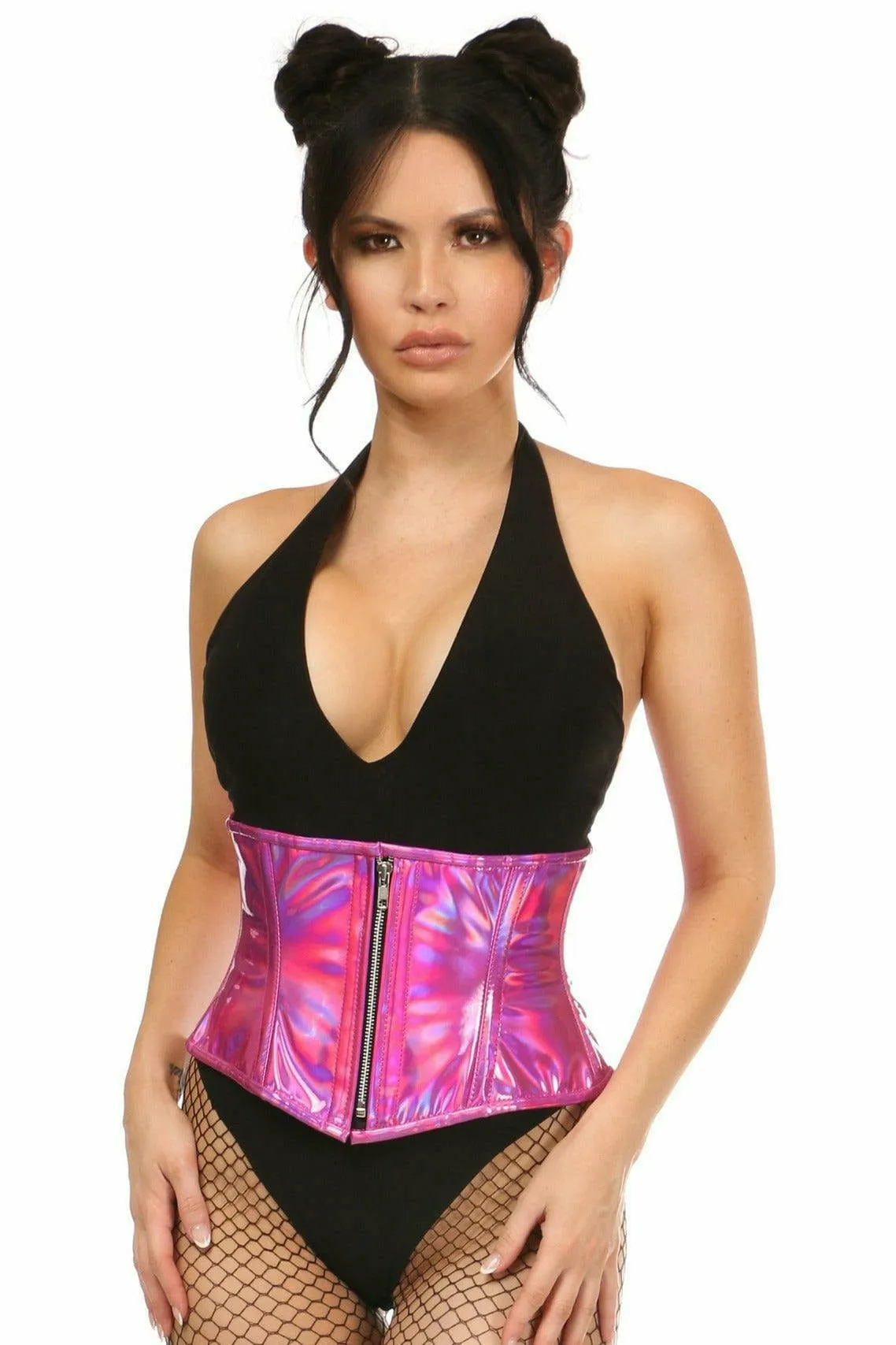 Deluxe Fuchsia Hologram Steel Boned Mini Cincher