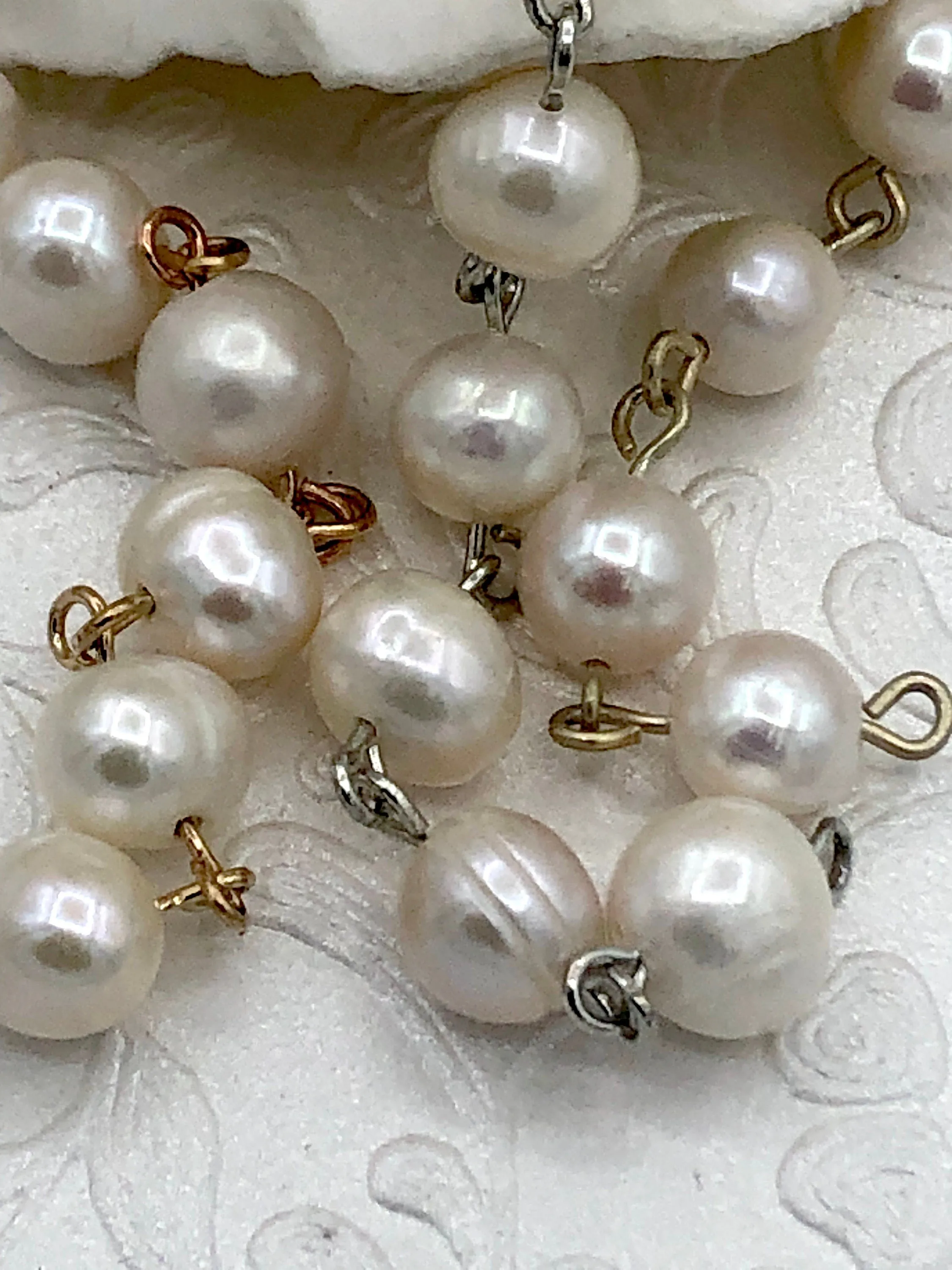 Freshwater AA  9mm White Near Round Freshwater Pearl Beaded Rosary Chain, Natural Freshwater Pearl ,Pearl Chain, Pearl,High Luster,Fast Ship