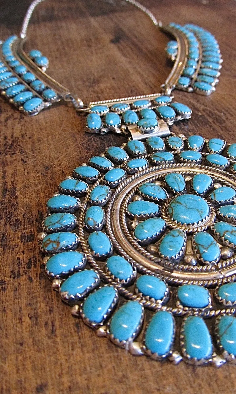 JULIANS WILLIAMS JW Navajo Petit Point Silver & Turquoise Cluster Necklace