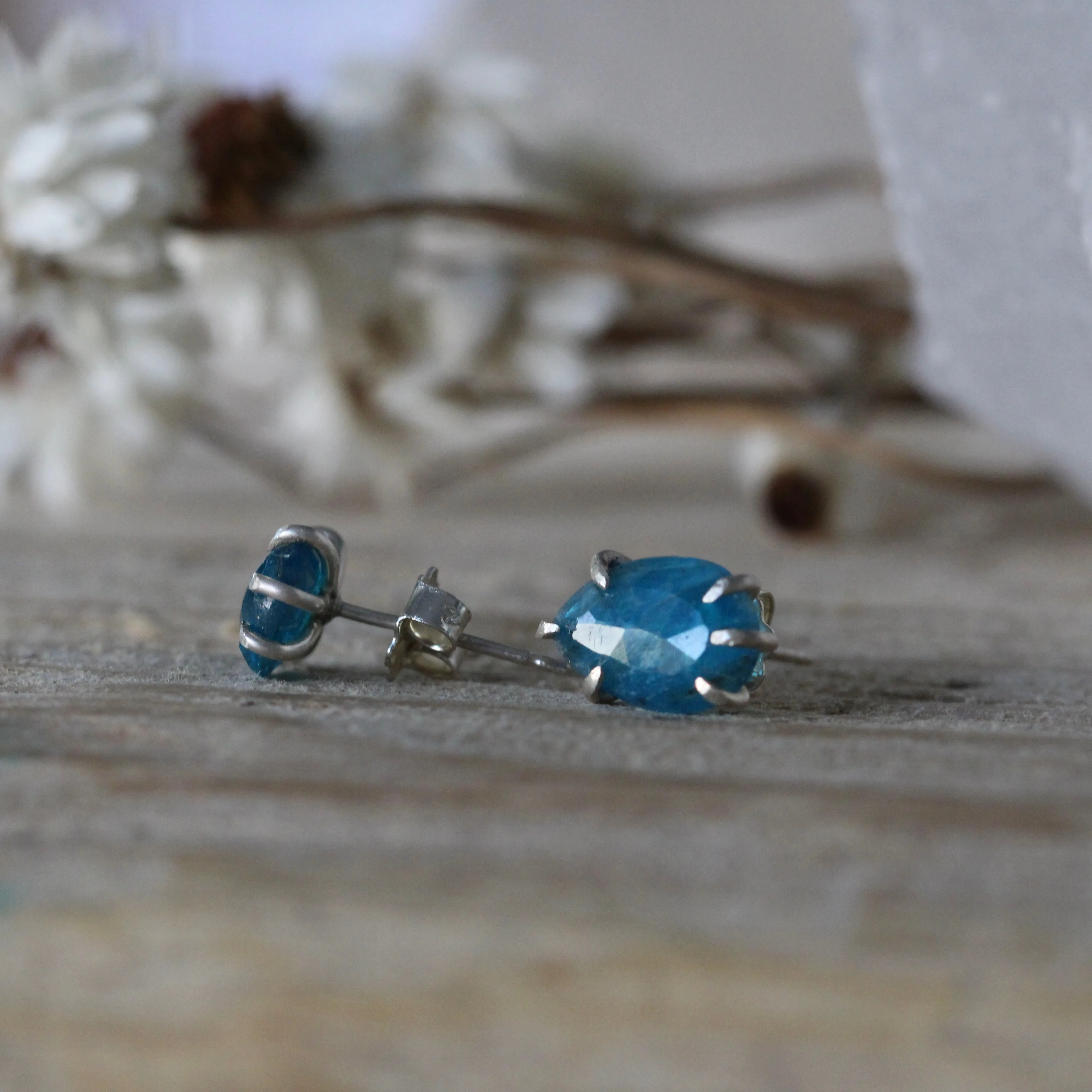 Prong set Apatite stud earrings sterling silver