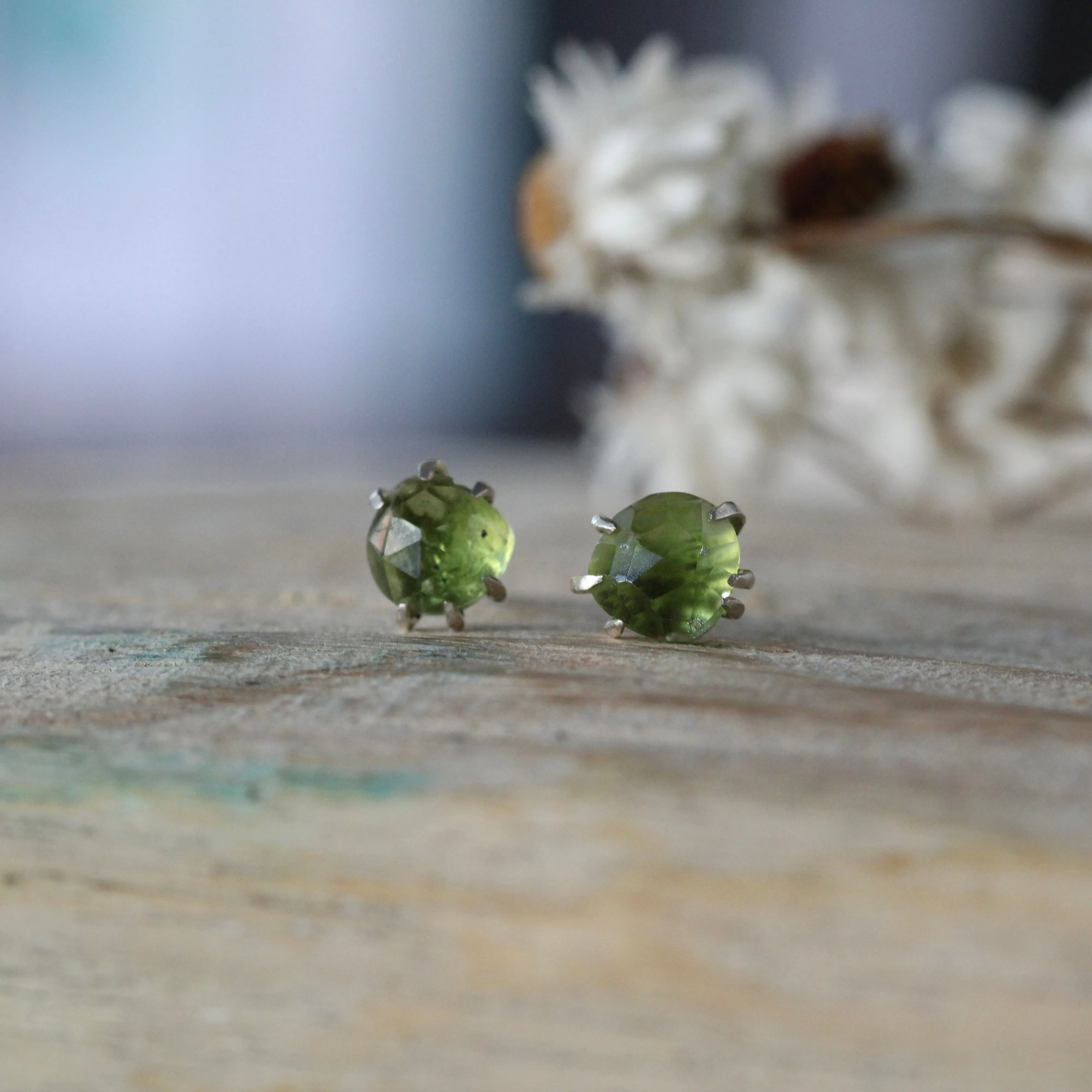 Prong set Peridot stud earrings sterling silver