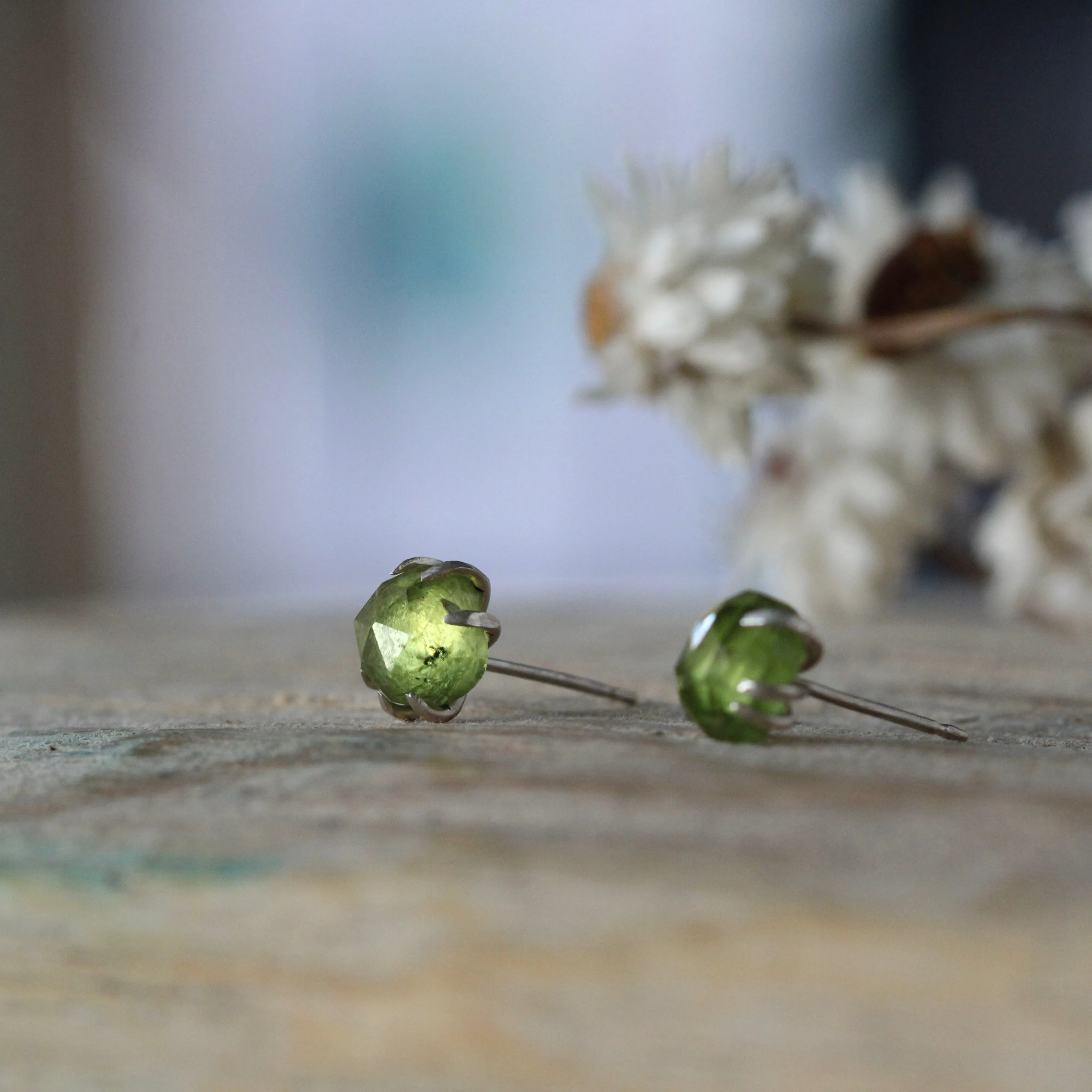 Prong set Peridot stud earrings sterling silver