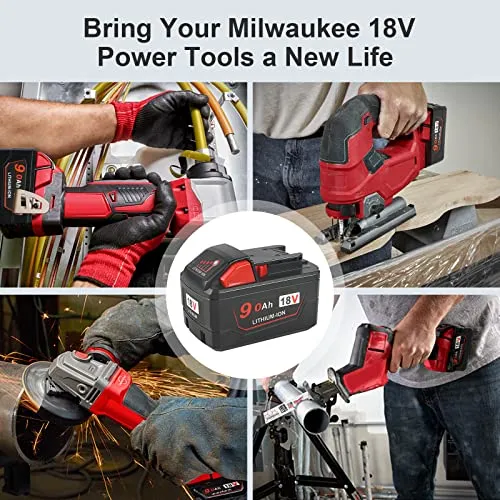 YongerTool 18V 9.0 Ah Replacement for Milwaukee M-18 Battery, 9000 mAh High Demand Compatible with Milwaukee Red Lithium M-18 XC Fuel Battery 48-11-1890 48-11-1850 48-11-1852 48-11-1815,2 Pack