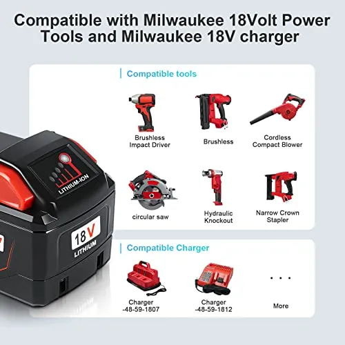 YongerTool 18V 9.0 Ah Replacement for Milwaukee M-18 Battery, 9000 mAh High Demand Compatible with Milwaukee Red Lithium M-18 XC Fuel Battery 48-11-1890 48-11-1850 48-11-1852 48-11-1815,2 Pack